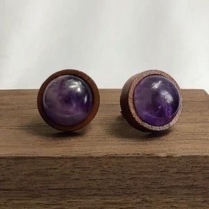 Amethyst Wooden Studs